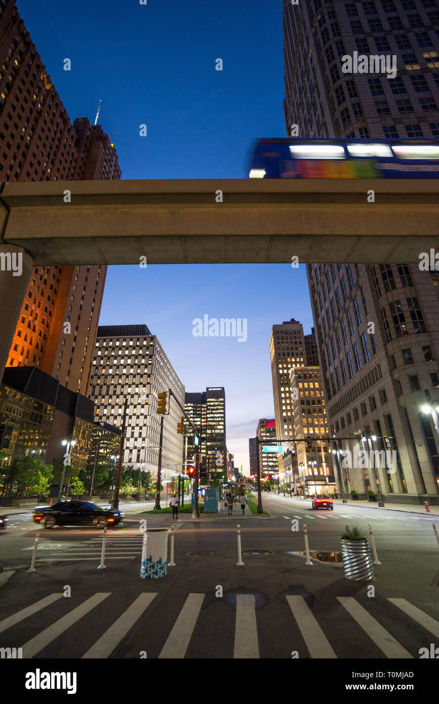 Street View di area del centro cittadino di Detroit Foto Stock