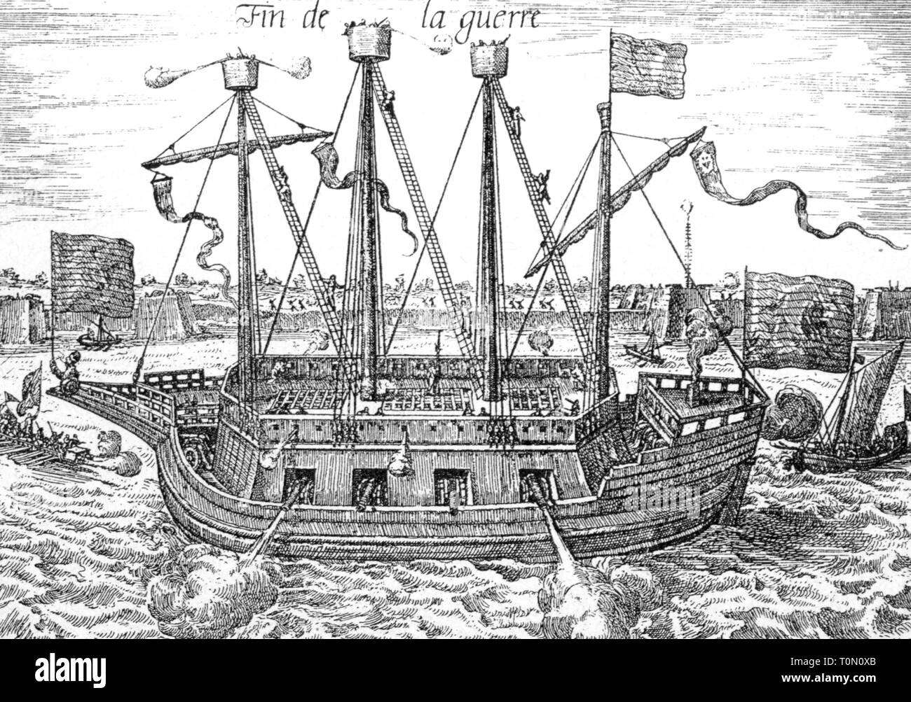 Trasporti / trasporto, navigazione, nave da guerra, nave Olandese Finis Bellis all'Assedio di Anversa, 1585 Additional-Rights-Clearance-Info-Not-Available Foto Stock