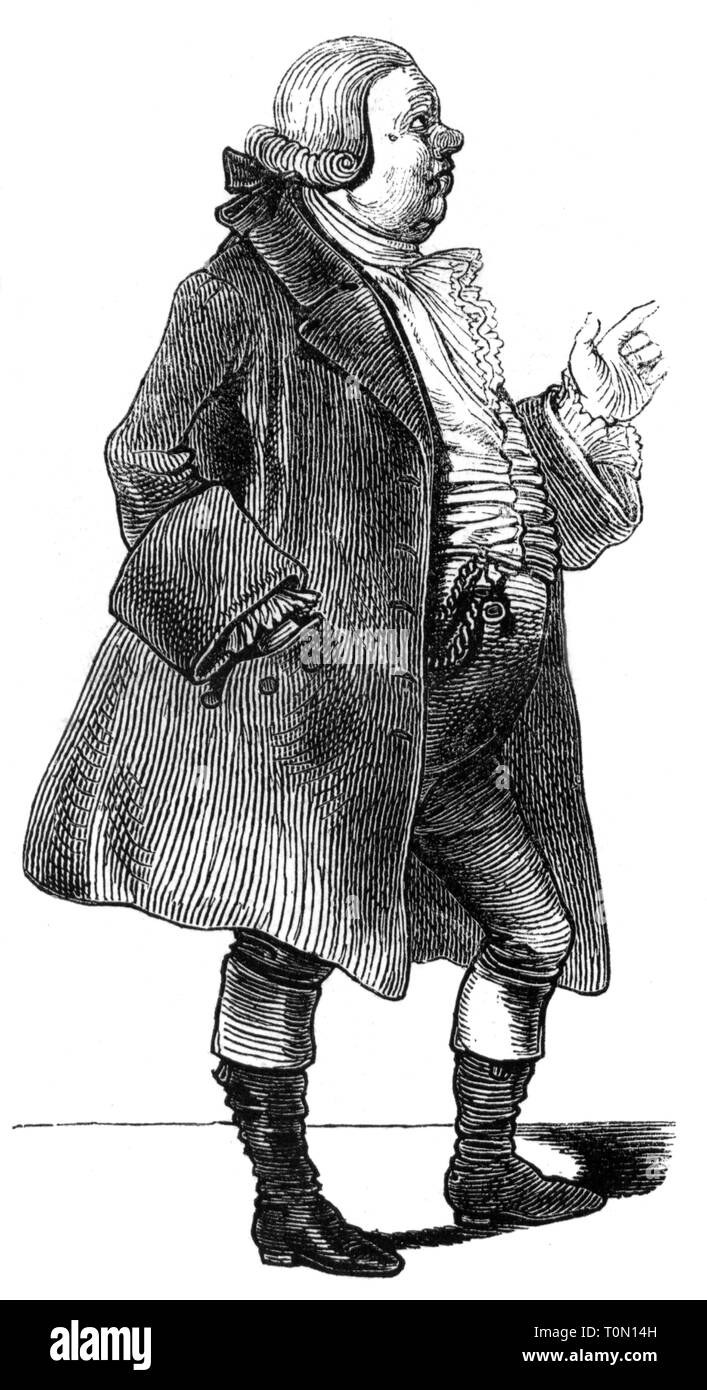 La gente, uomini, a piena lunghezza - XVI - XVIII secolo, 'Der Vormund" (The Guardian), illustrazione di 'Muenchner Bilderbogen' (Monaco di Baviera Foglio di immagini), incisione su legno, secolo XIX, grafica, grafica a piena lunghezza, clipping, tagliate, cut-out, intagli, in piedi, periwig, periwigs, parrucca e parrucche, giacca giacche, tonaca cappotto, boot, stivali, storico, storico, custode, custode, guardiani, custodi, la nomina di un tutore, Guardian ad litem, GAL, Uomo, uomini, maschio, persone Additional-Rights-Clearance-Info-Not-Available Foto Stock