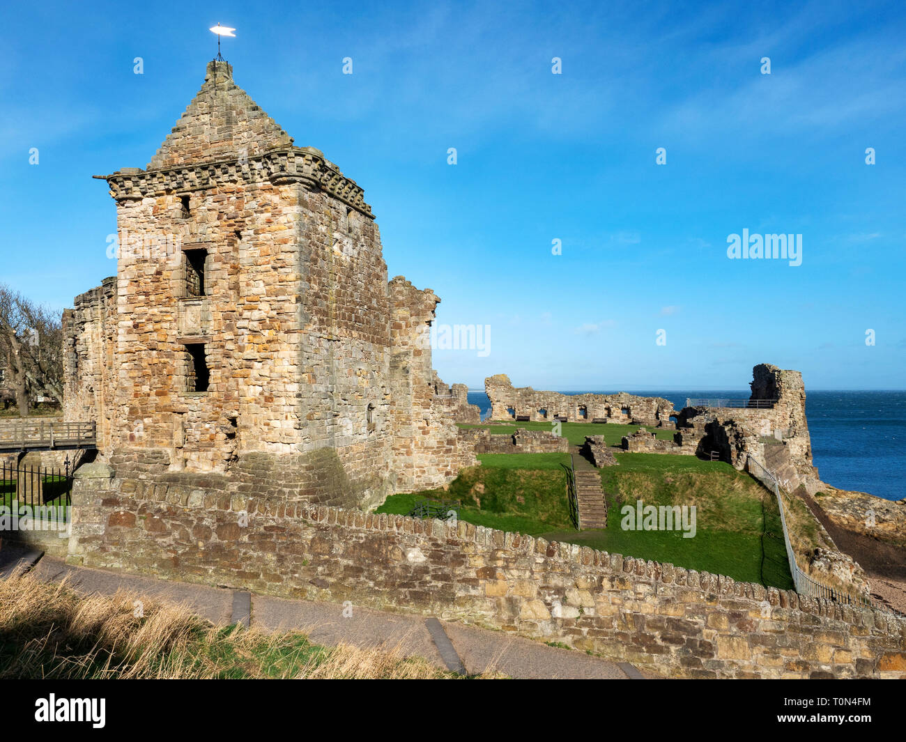 St Andresa Castello su una soleggiata giornata di primavera St Andrews Fife Scozia Scotland Foto Stock