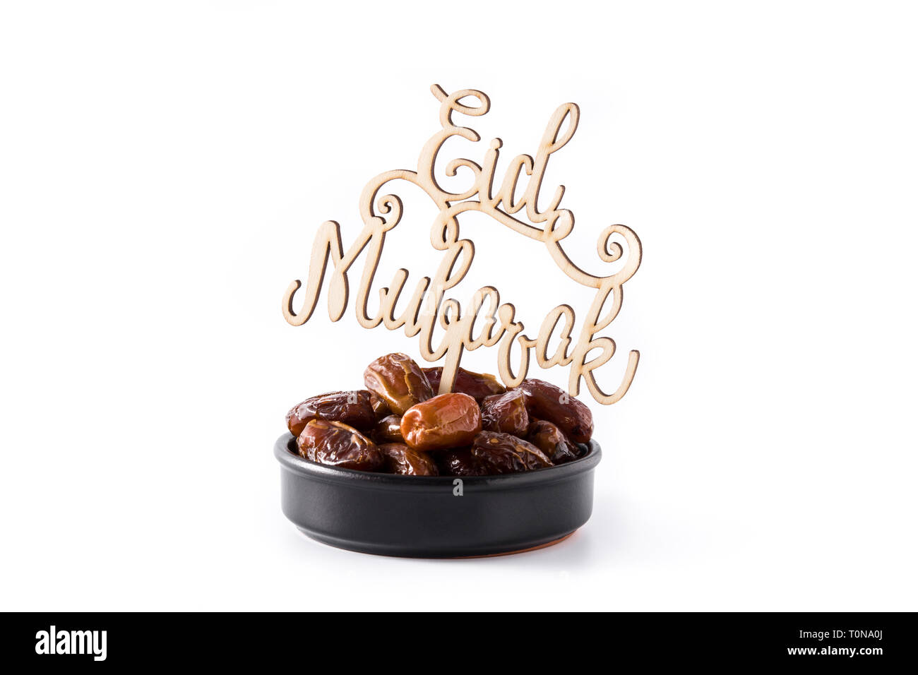 Date e Eid Mubarak messaggio isolati su sfondo bianco. Foto Stock