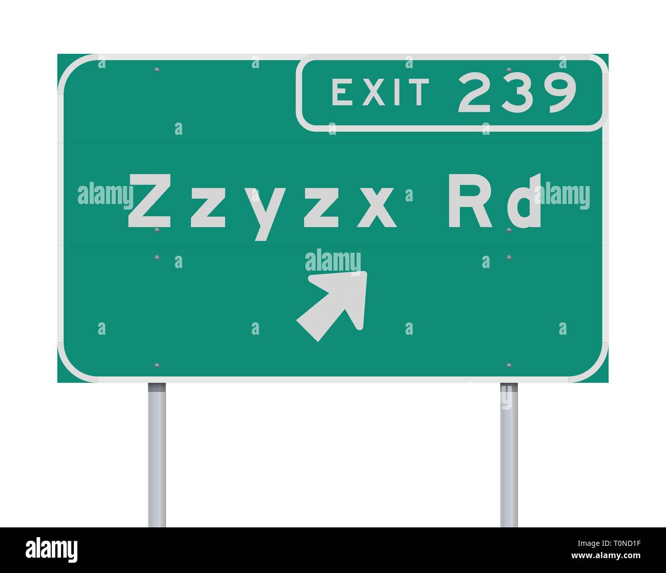Illustrazione Vettoriale della Zzyzx Route Uscita direzione cartello verde Illustrazione Vettoriale