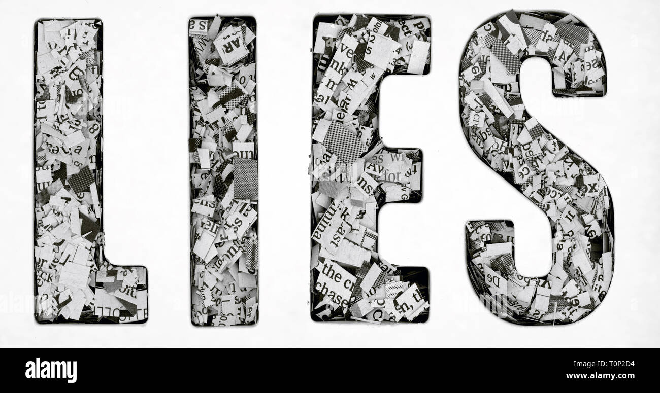 La parola si trova composta di lotti di taglio fino giornale isolato Foto Stock