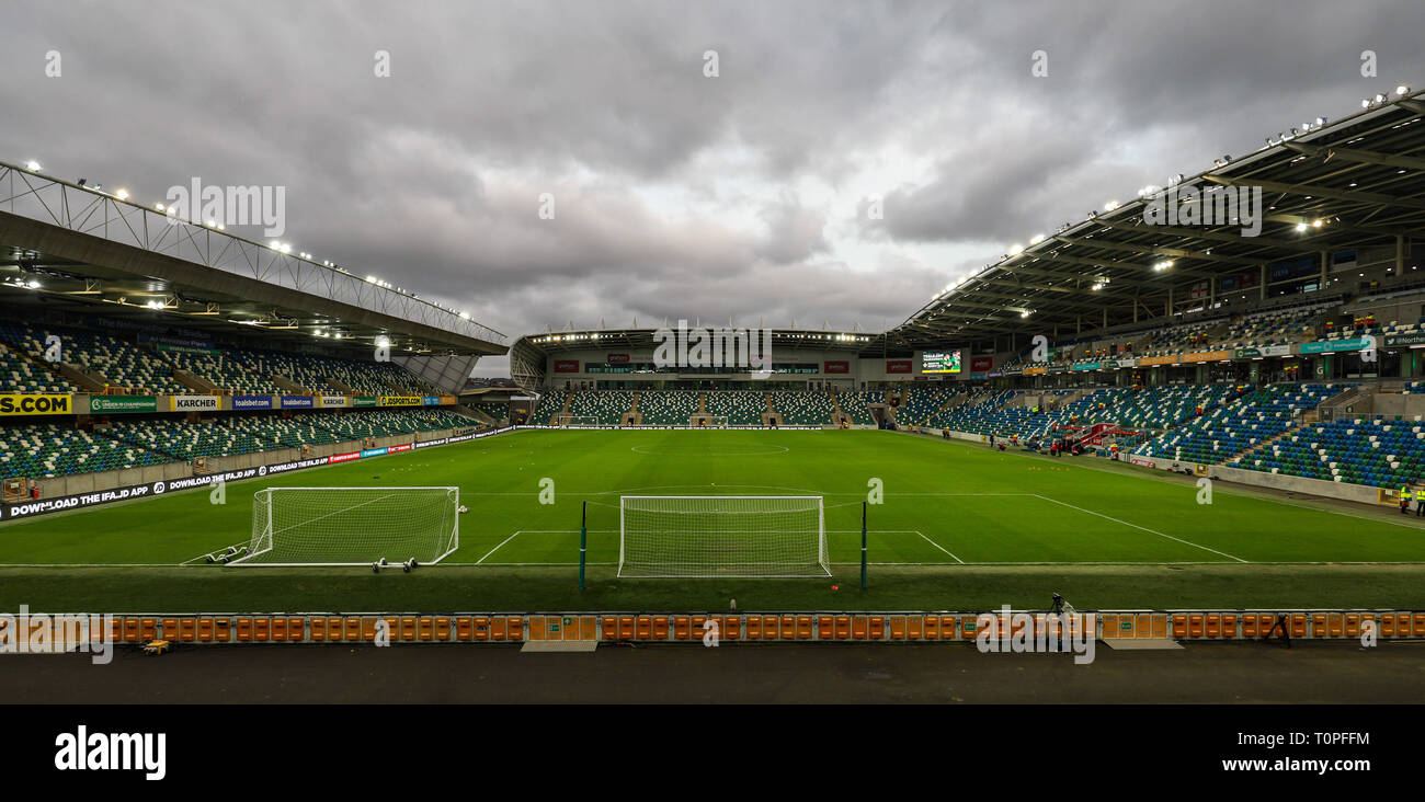 Windsor Park, Belfast, Irlanda del Nord. Xxi Mar, 2019. Il Campionato Europeo UEFA football di qualificazione, l'Irlanda del Nord contro Estonia; vista generale del Windsor Park Credit: Azione Plus sport/Alamy Live News Foto Stock