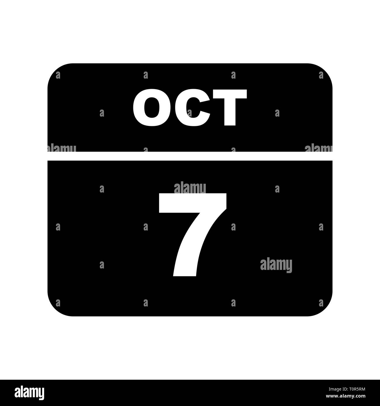 7 ottobre data in un unico giorno calendario Foto Stock
