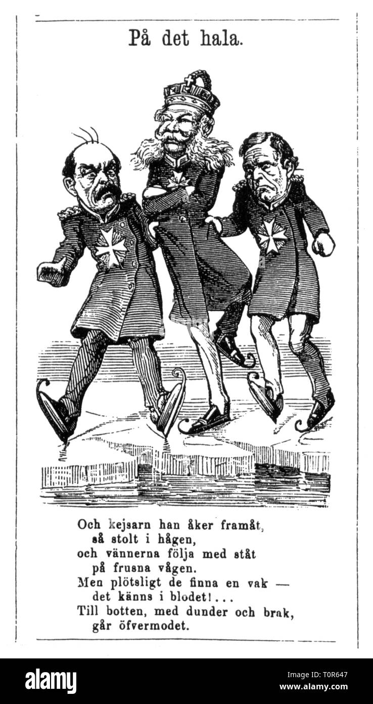 Politica, fondazione dell'impero tedesco, caricatura alla proclamazione dell'imperatore, 'sul ghiaccio", disegno, 'Söndags-Nisse', Stoccolma, 22.1.1871, Additional-Rights-Clearance-Info-Not-Available Foto Stock