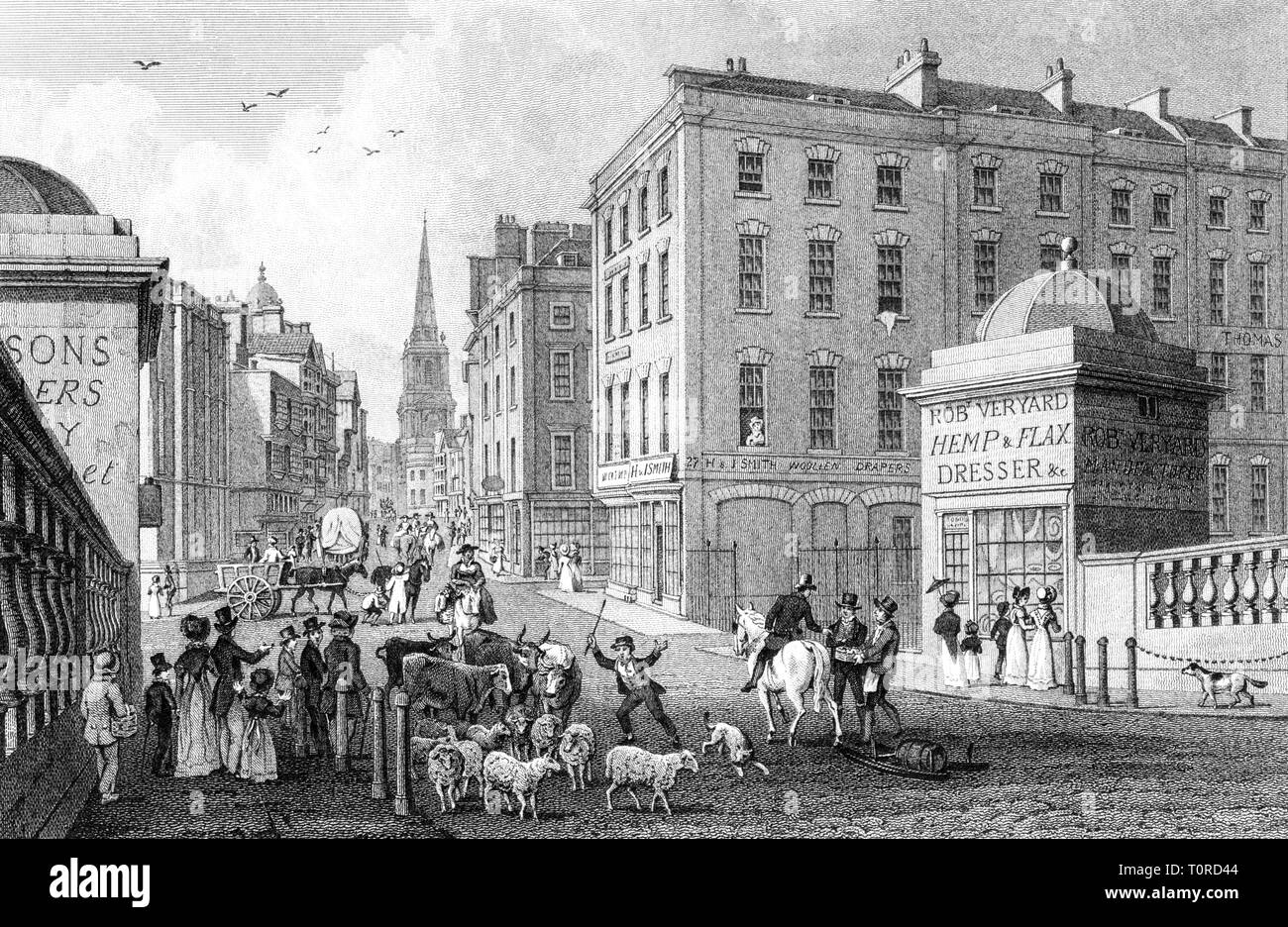 Un'incisione di High Street, Bristol, Inghilterra UK scansionata ad alta risoluzione da un libro pubblicato nel 1825. Creduto libero da copyright. Foto Stock