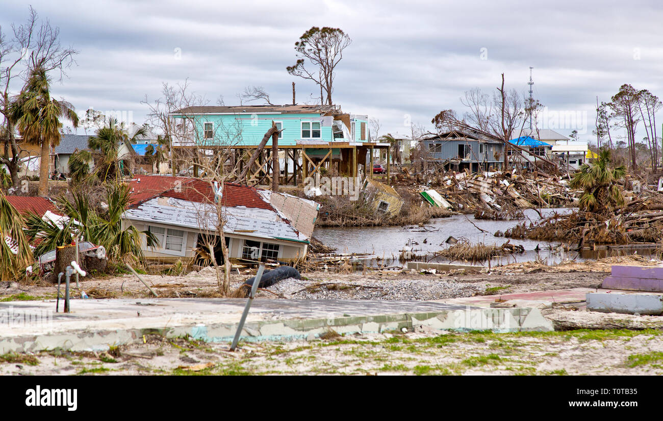 Uragano 'Michael' 2018 distruzione, vicino Messico Beach, Florida Panhandle. Foto Stock