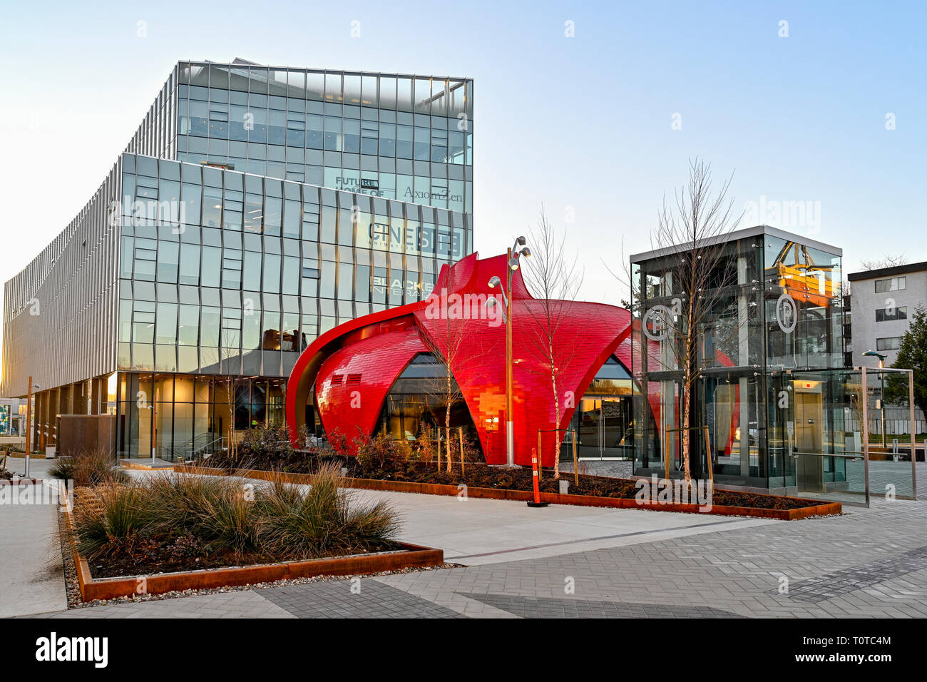 Architettonica insolita Coffee shop pavilion, doppiato il petalo rosso alla Emily Carr Università di Arte e Design, Vancouver, British Columbia, Canada Foto Stock