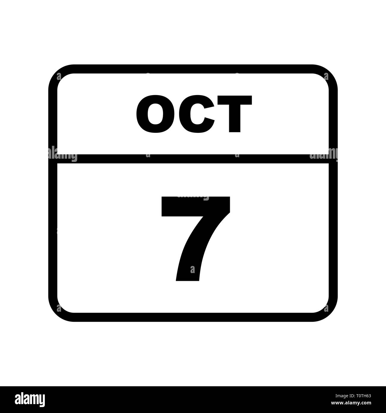 7 ottobre data in un unico giorno calendario Foto Stock