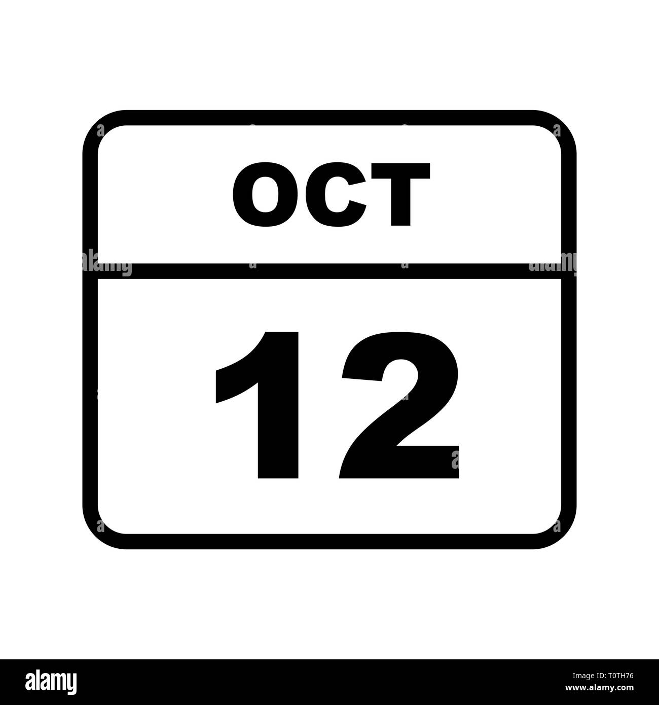 Ottobre xii data su un singolo giorno calendario Foto Stock