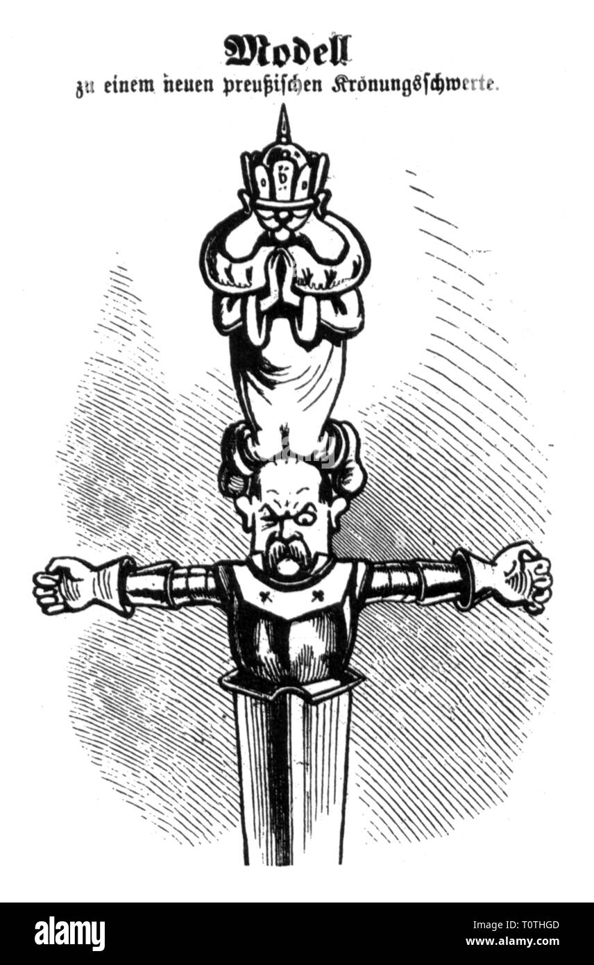 Politica, fondazione dell'impero tedesco, caricatura, 'Modello per una nuova incoronazione prussiano spada', disegno 'Kikeriki", marzo 1871, Additional-Rights-Clearance-Info-Not-Available Foto Stock