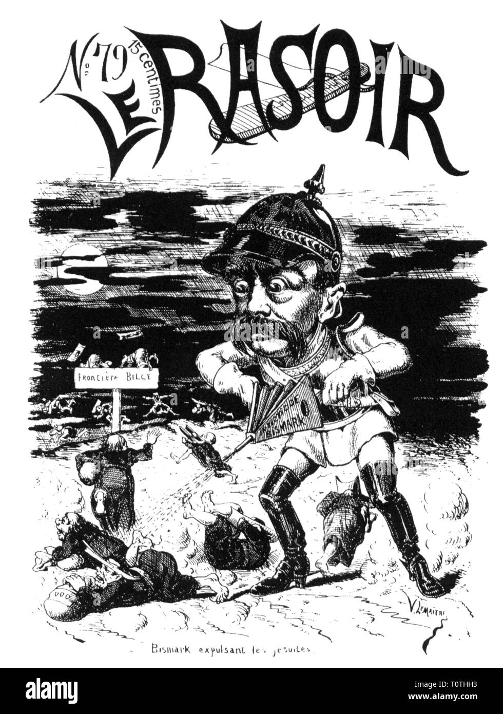 Politica, Kulturkampf, Gesuiti diritto, caricatura, "Bismarck dissipa i gesuiti', disegno, coperchio, Bruxelles, 8.9.1872, Additional-Rights-Clearance-Info-Not-Available Foto Stock