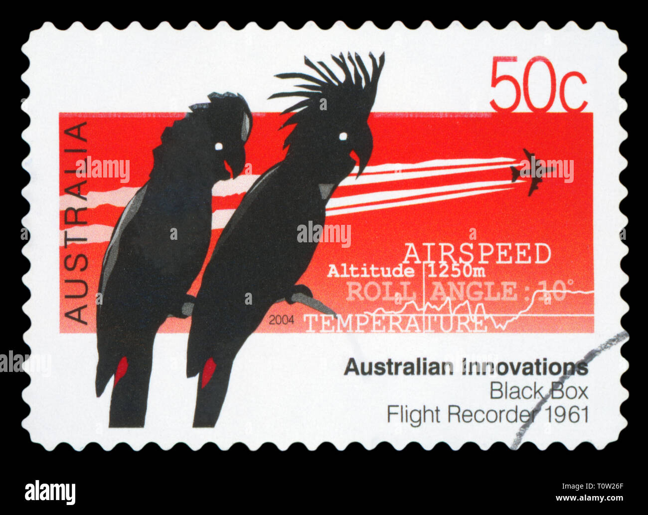 AUSTRALIA - circa 2004: utilizzate un francobollo da Australia, celebrando innovazioni australiano - la scatola nera registratore di volo, circa 2004. Foto Stock