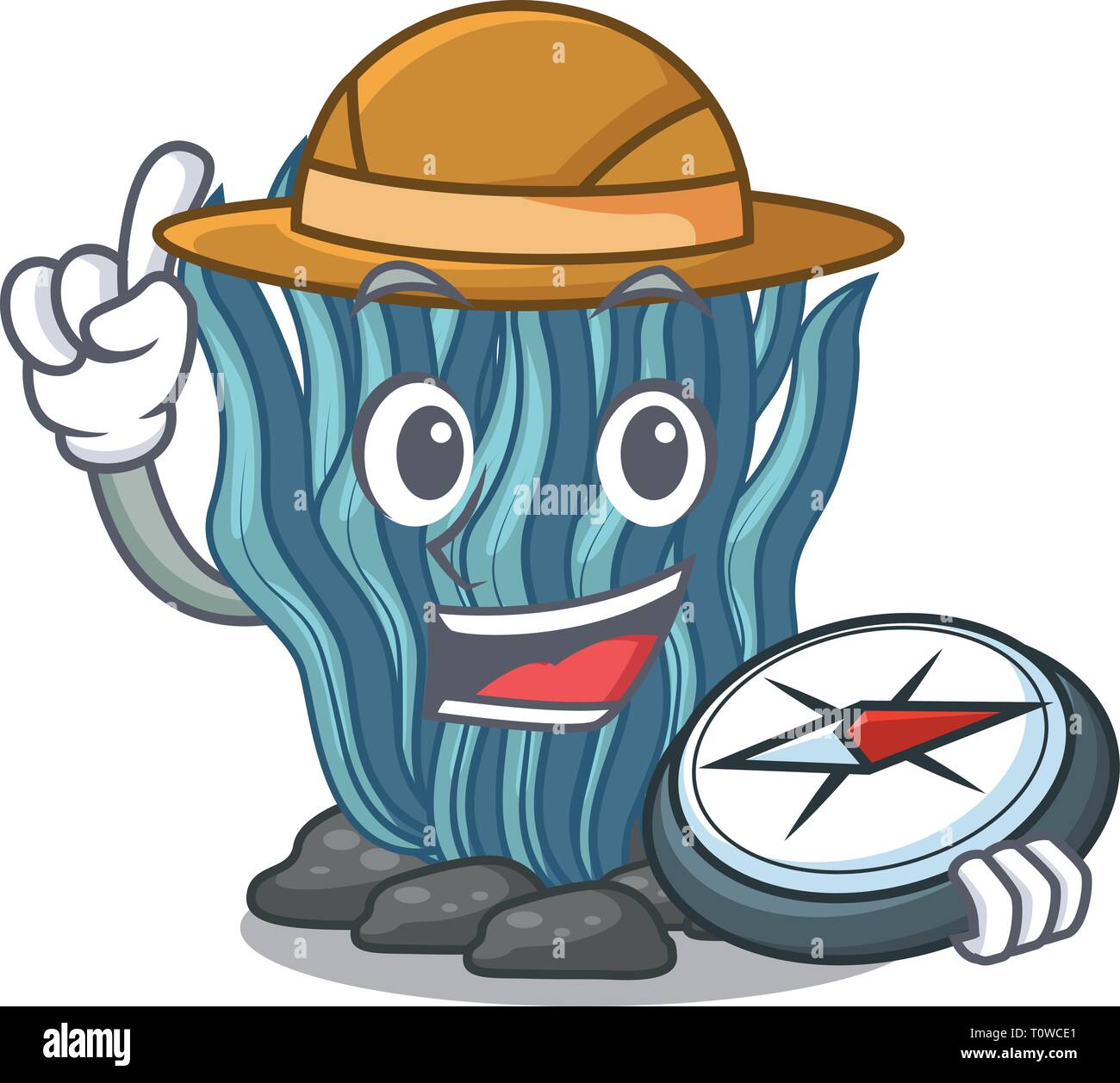 Explorer alghe blu cartoon sotto l'acqua di mare Illustrazione Vettoriale