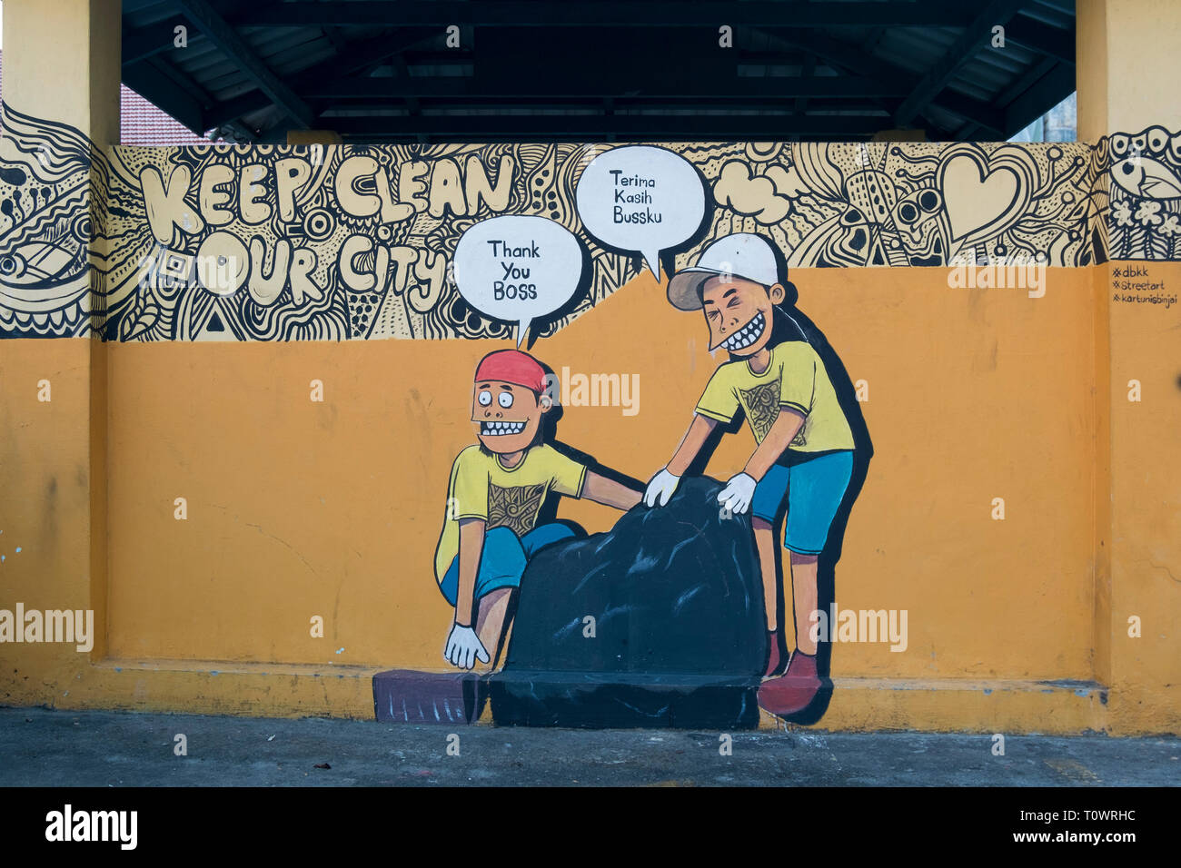 Un PSA, servizio pubblico messaggio circa il cestino a Kota Kinabalu, Sabah Borneo Malese. Foto Stock