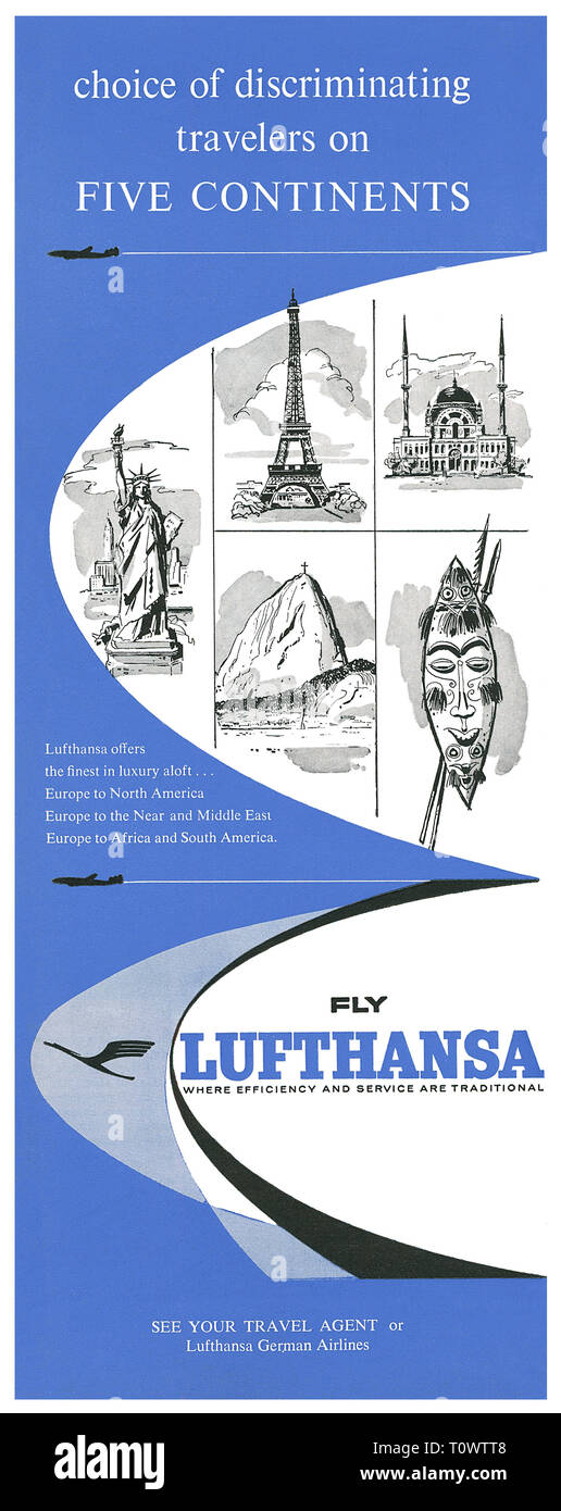 1958 pubblicità per le compagnie aeree Lufthansa. Foto Stock
