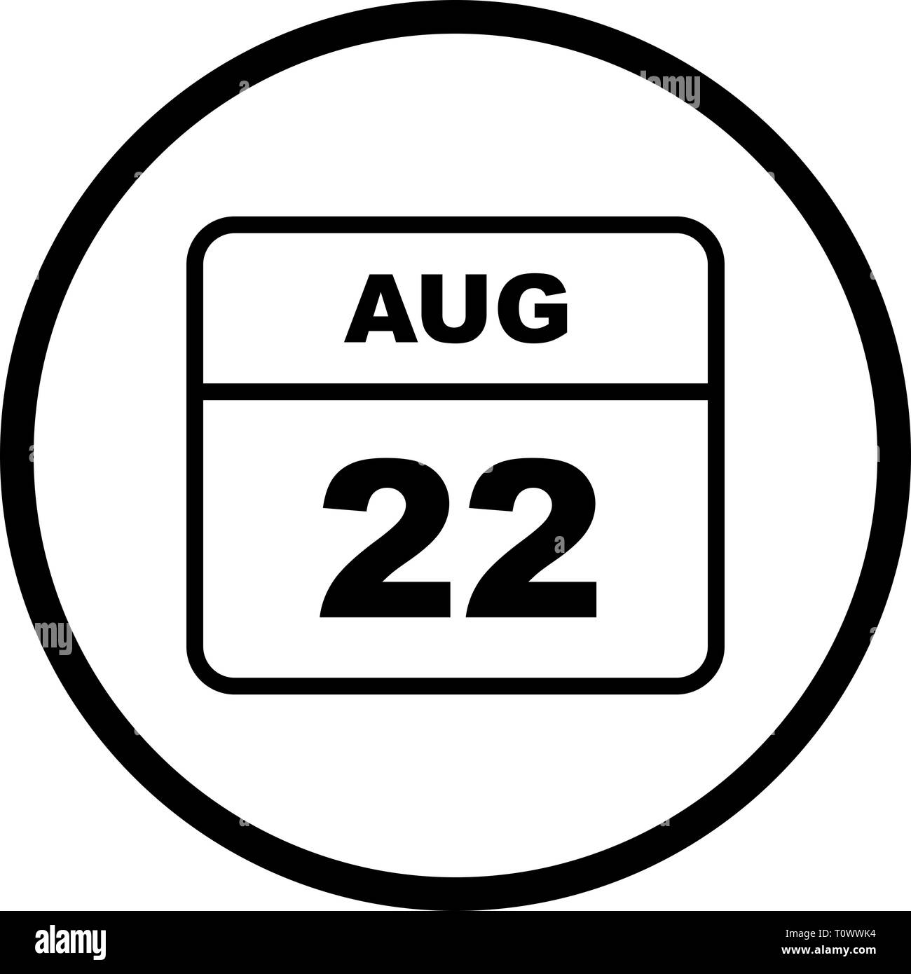 22 agosto Data in un unico giorno calendario Foto Stock