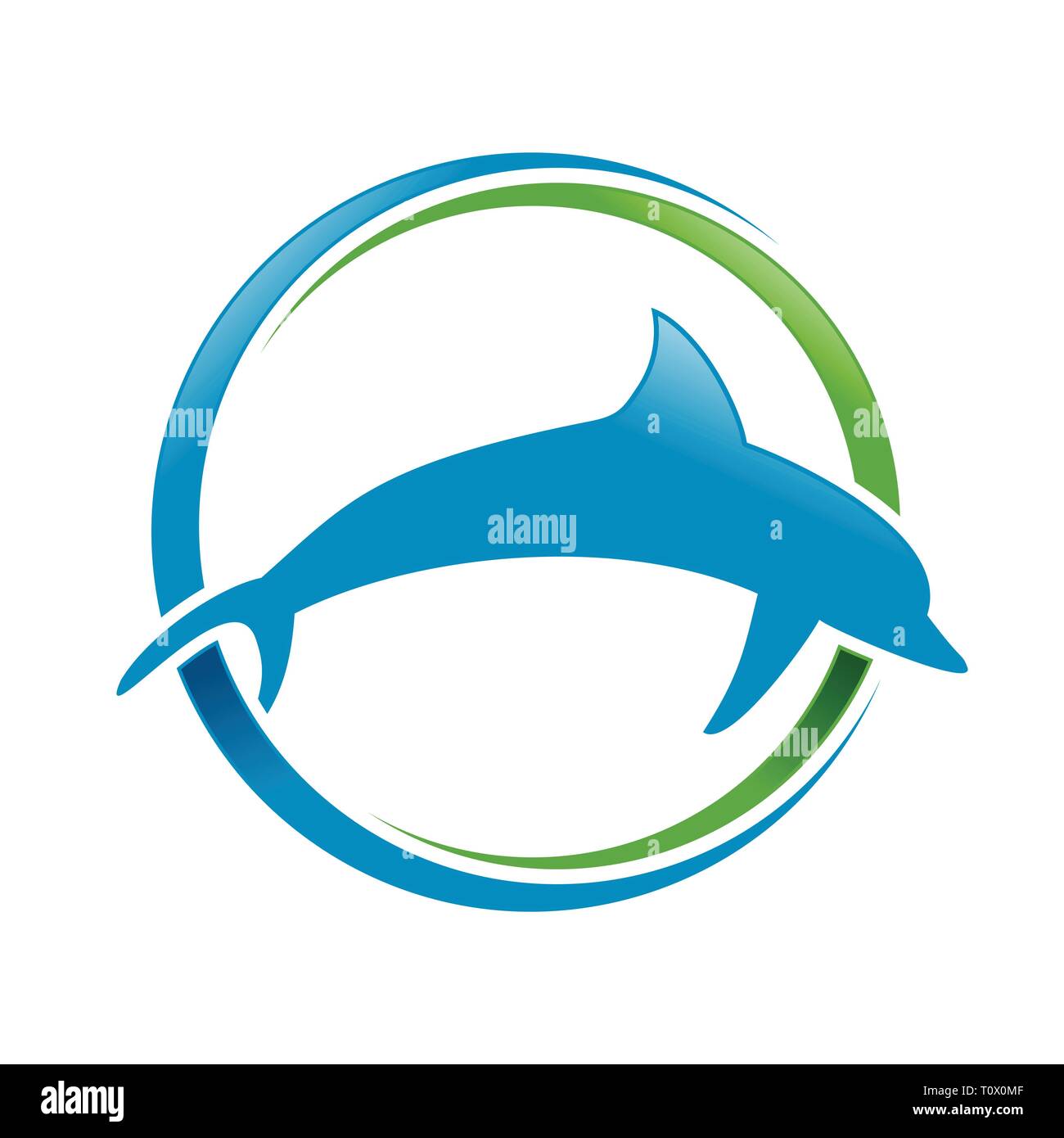 Dolphin marine blu verde circolare vettore Swoosh simbolo Logo grafico del modello di progettazione Illustrazione Vettoriale