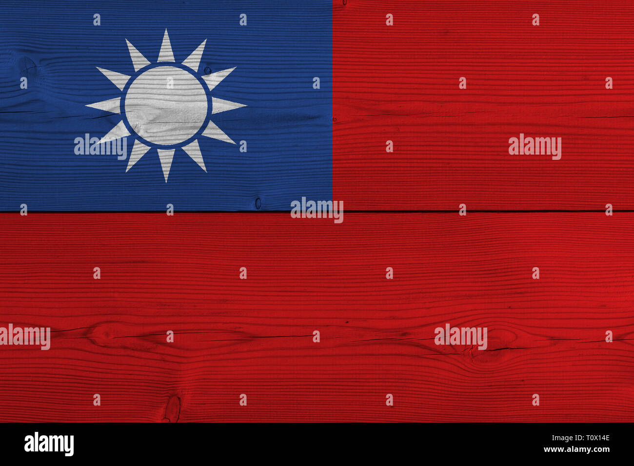 Bandiera di Taiwan dipinta sul vecchio asse di legno Foto Stock