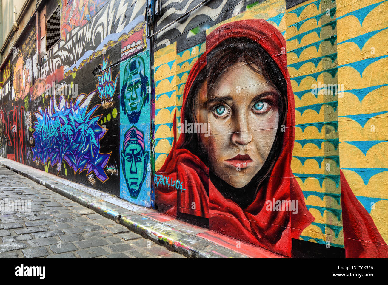 Arti di strada a Hosier Lane, CBD di Melbourne, Victoria, Australia. Foto Stock