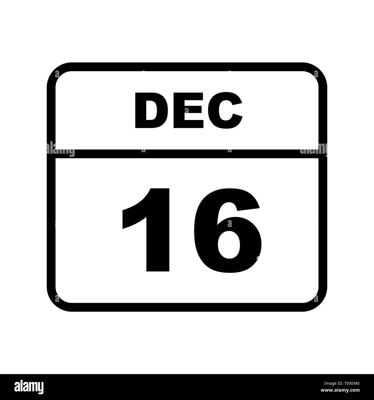 16 dicembre Data in un unico giorno calendario Foto Stock