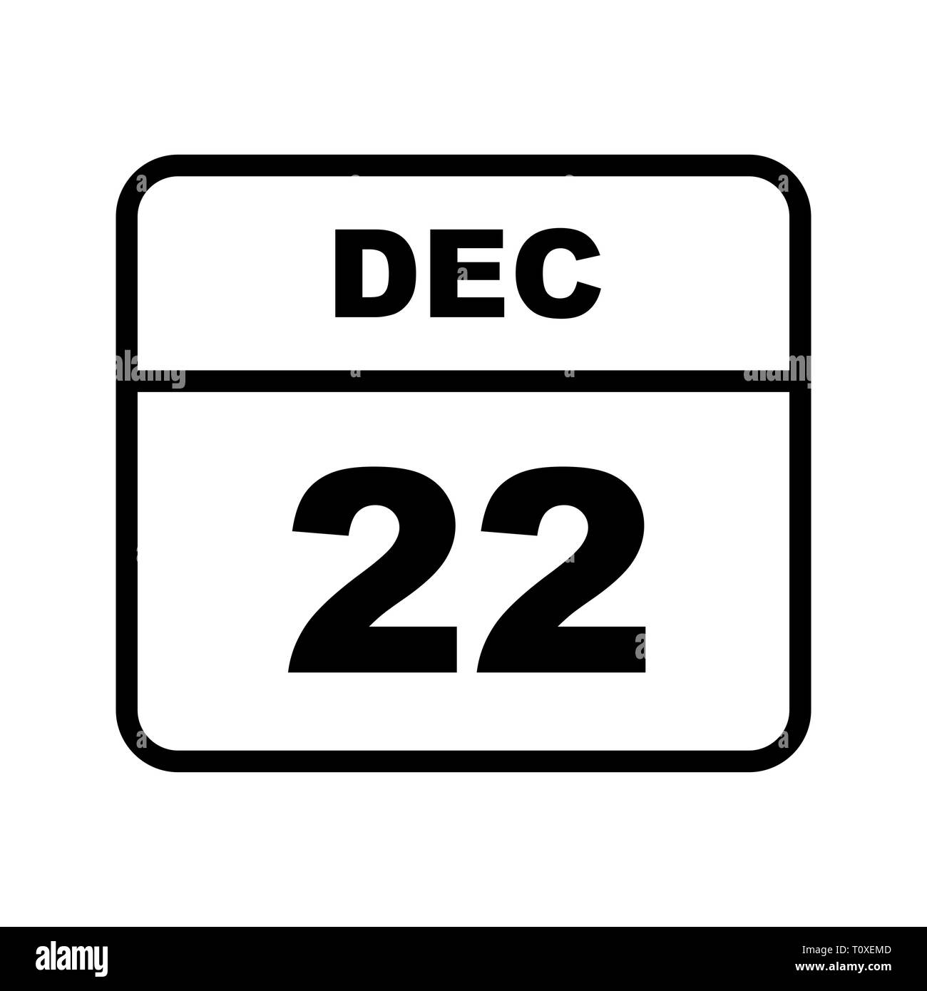 Dicembre 22 Data su un singolo giorno calendario Foto Stock