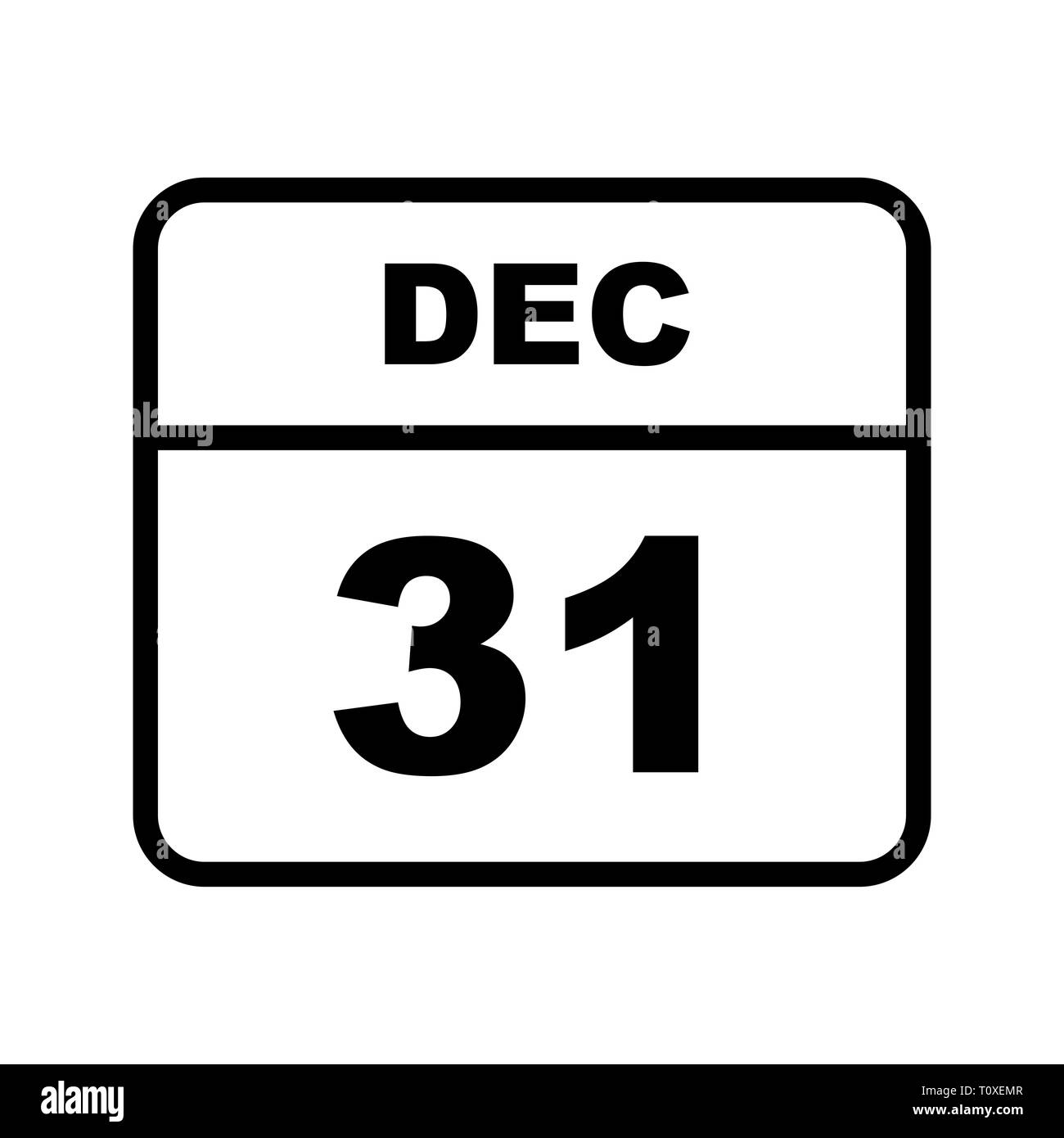 31 dicembre Data in un unico giorno calendario Foto Stock