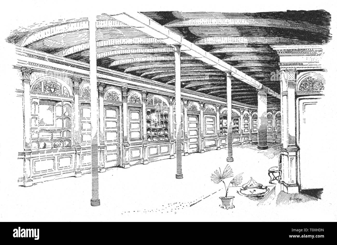 Trasporti / trasporto, navigazione, battello a vapore, all'interno, nave passeggeri "Puritan' del Fall River Line, dettaglio, sala gioco d'azzardo, incisione su legno, circa 1890, Additional-Rights-Clearance-Info-Not-Available Foto Stock