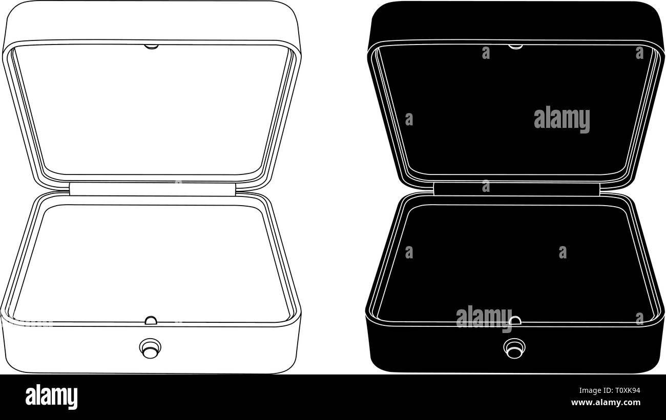 Aprire vuota la casella di gioielli. Bianco e nero icone di contorno Illustrazione Vettoriale