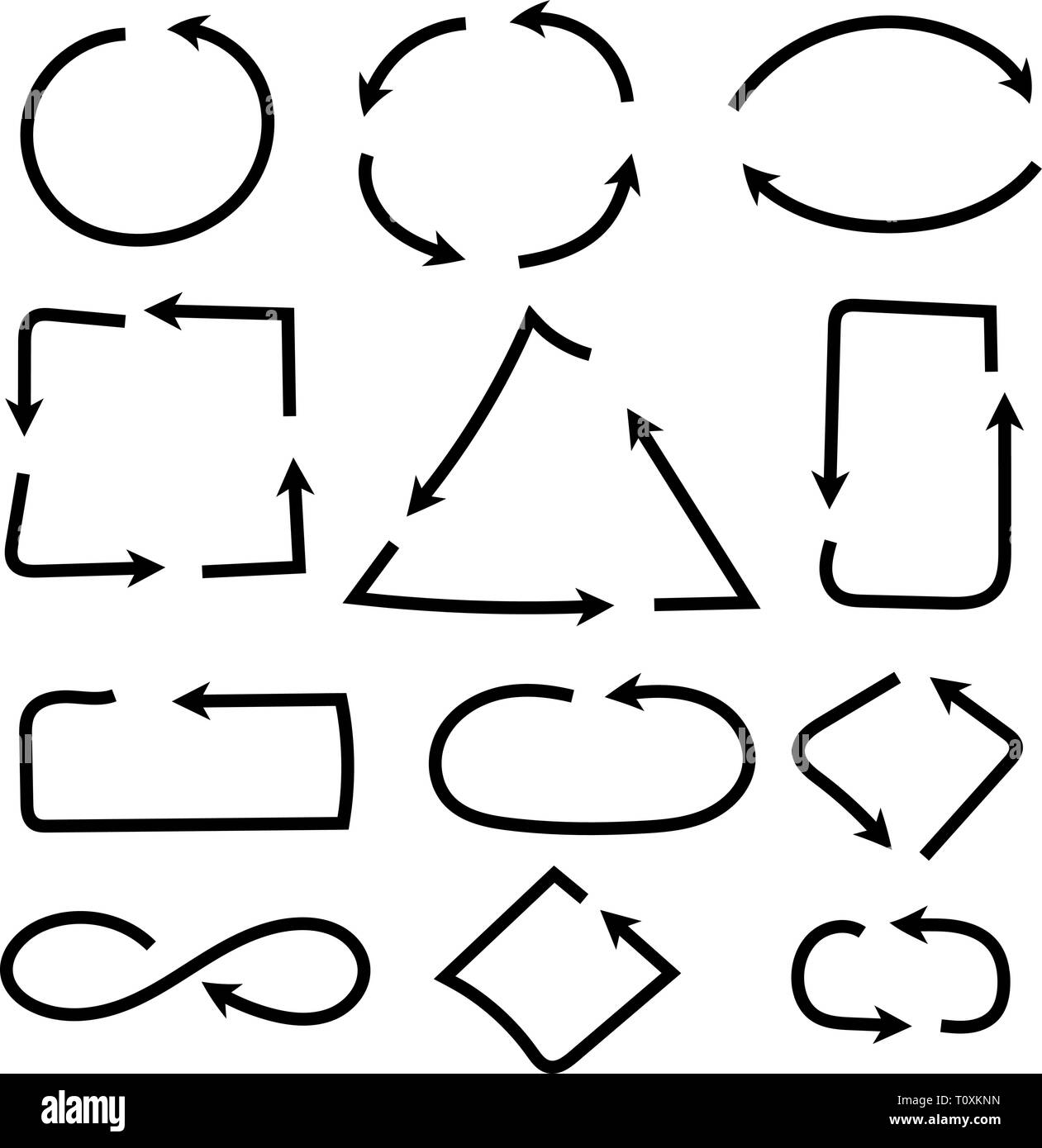 Frecce di combinazioni. Semplice e Complesso piatto nero icone Illustrazione Vettoriale