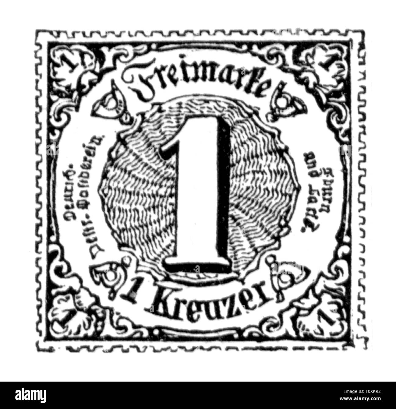 Mail, francobolli, Germania, Thurn-und-Taxis-Post, 1 Kreuzer francobollo, quartiere meridionale, 1865, Additional-Rights-Clearance-Info-Not-Available Foto Stock