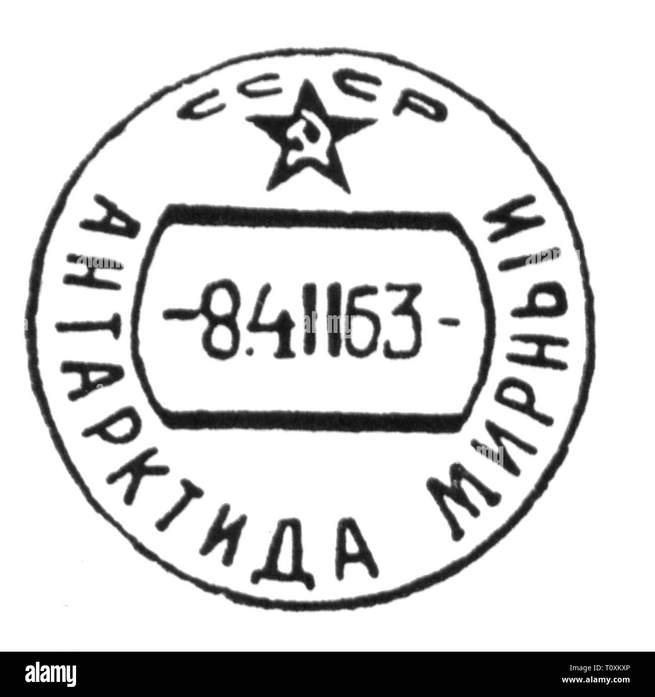 Mail, annulli postali, Russia, farà fede il timbro postale dell'Unione Sovietica stazione antartica Mirny, 4.2.1963, artista del diritto d'autore non deve essere cancellata Foto Stock