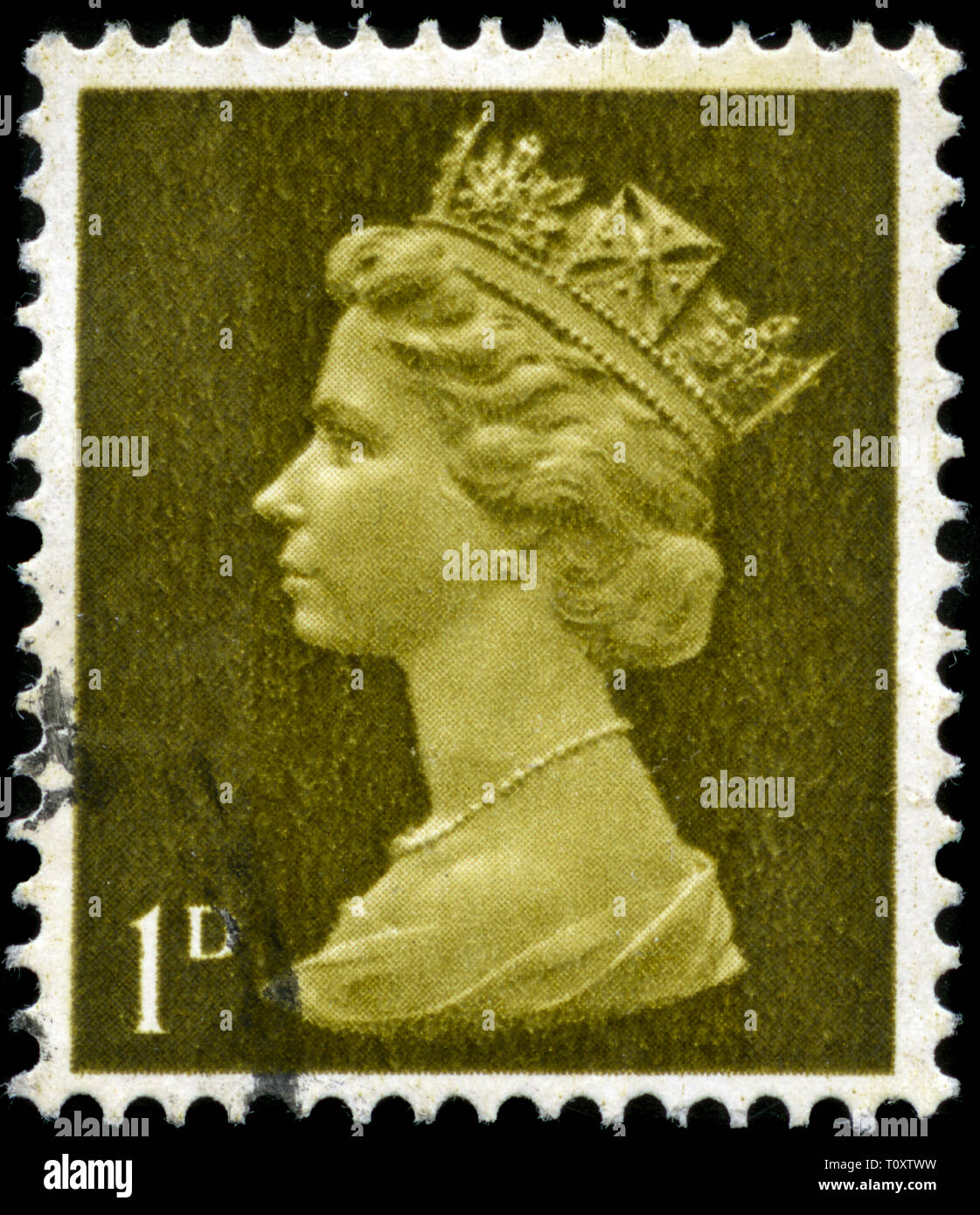 Francobollo da Regno Unito e Irlanda del Nord nel Queen Elizabeth II - 1d Predecimal Machin serie emesso nel 1968 Foto Stock