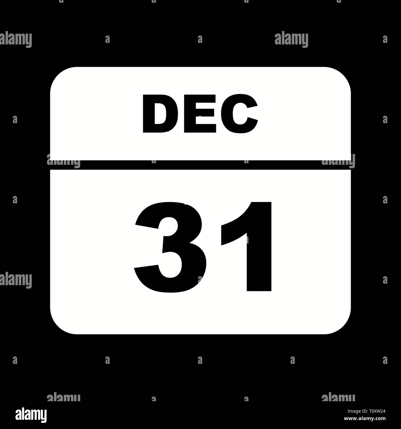 31 dicembre Data in un unico giorno calendario Foto Stock