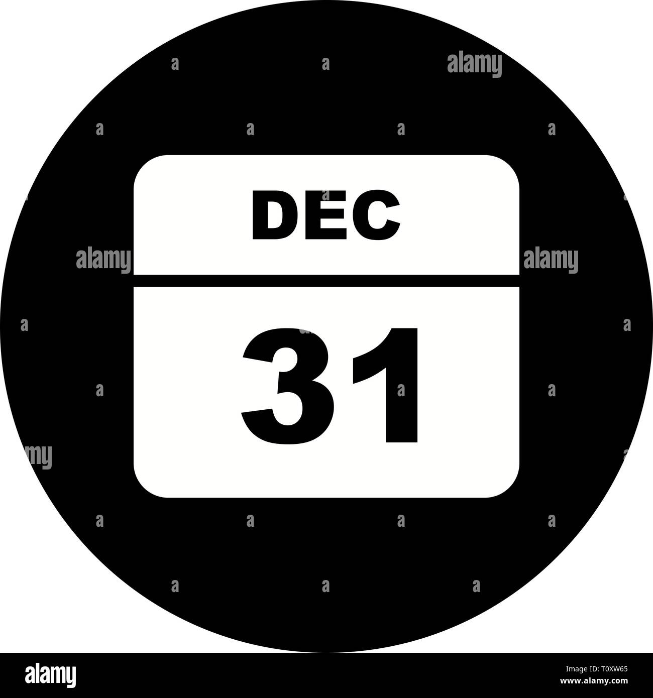 31 dicembre Data in un unico giorno calendario Foto Stock