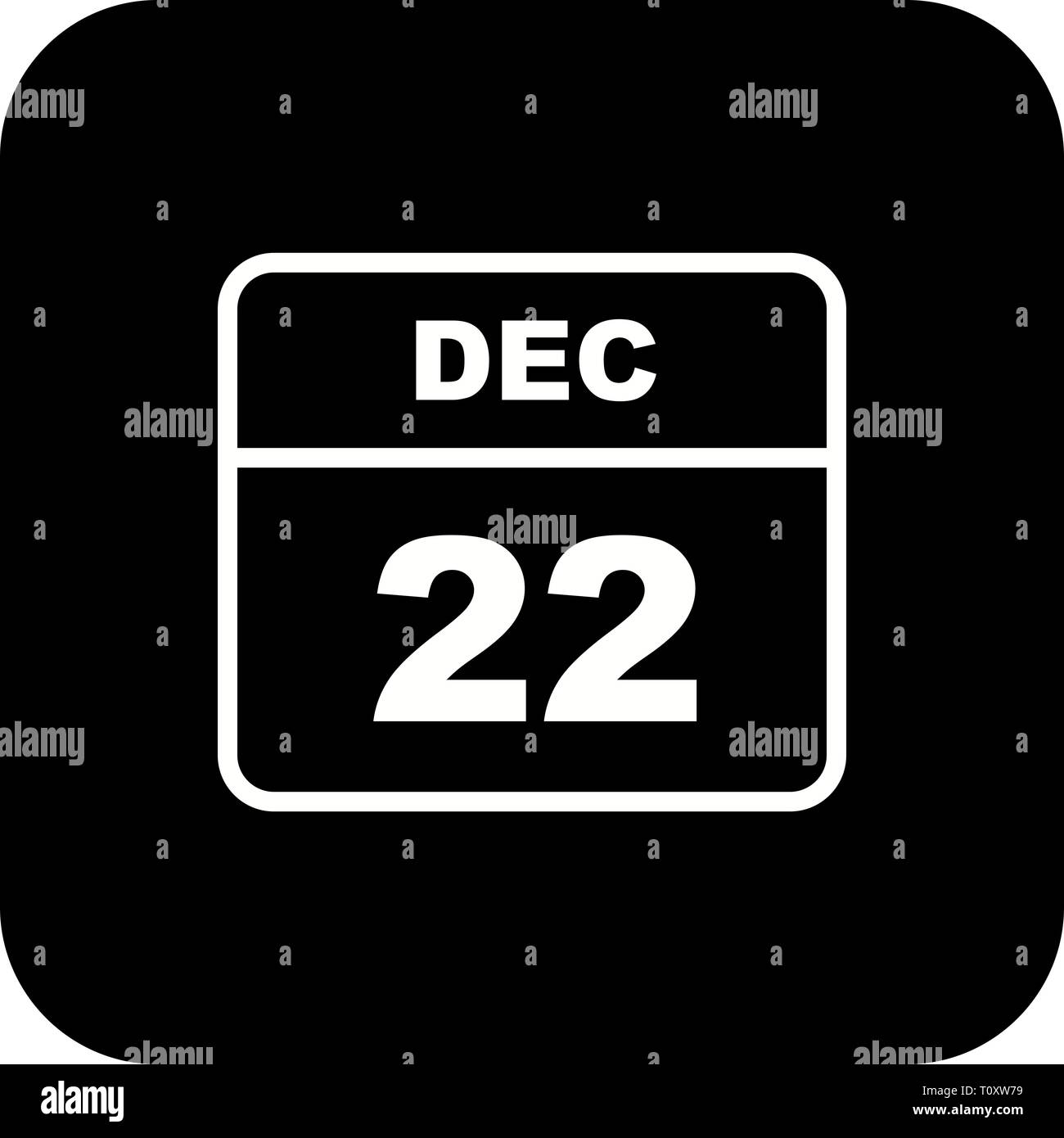 Dicembre 22 Data su un singolo giorno calendario Foto Stock