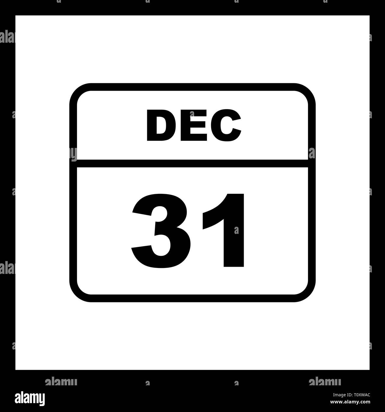 31 dicembre Data in un unico giorno calendario Foto Stock