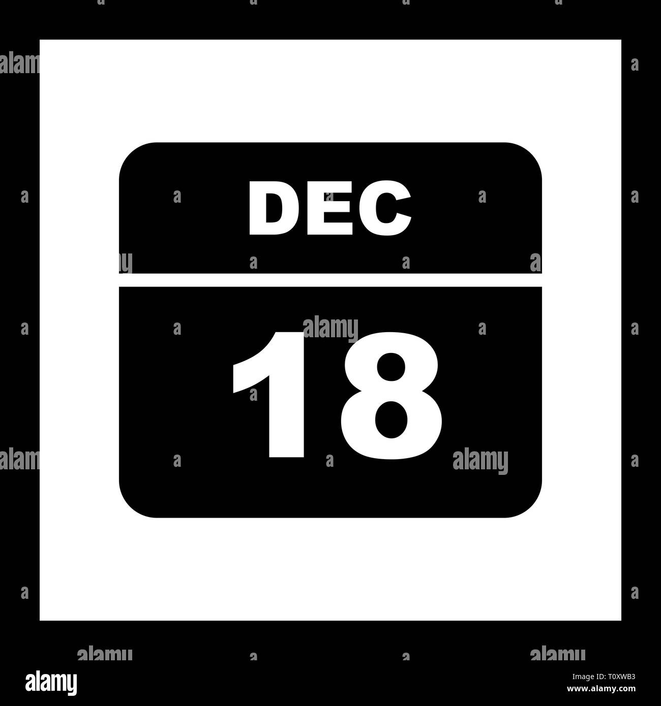 Dicembre xviii data su un singolo giorno calendario Foto Stock