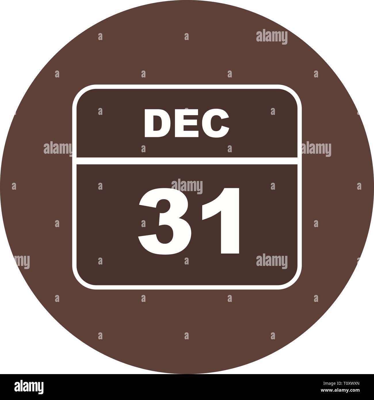 31 dicembre Data in un unico giorno calendario Foto Stock