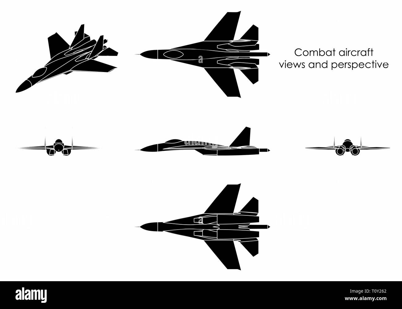 Aerei da combattimento. Riempimento nero. Illustrazione Vettoriale