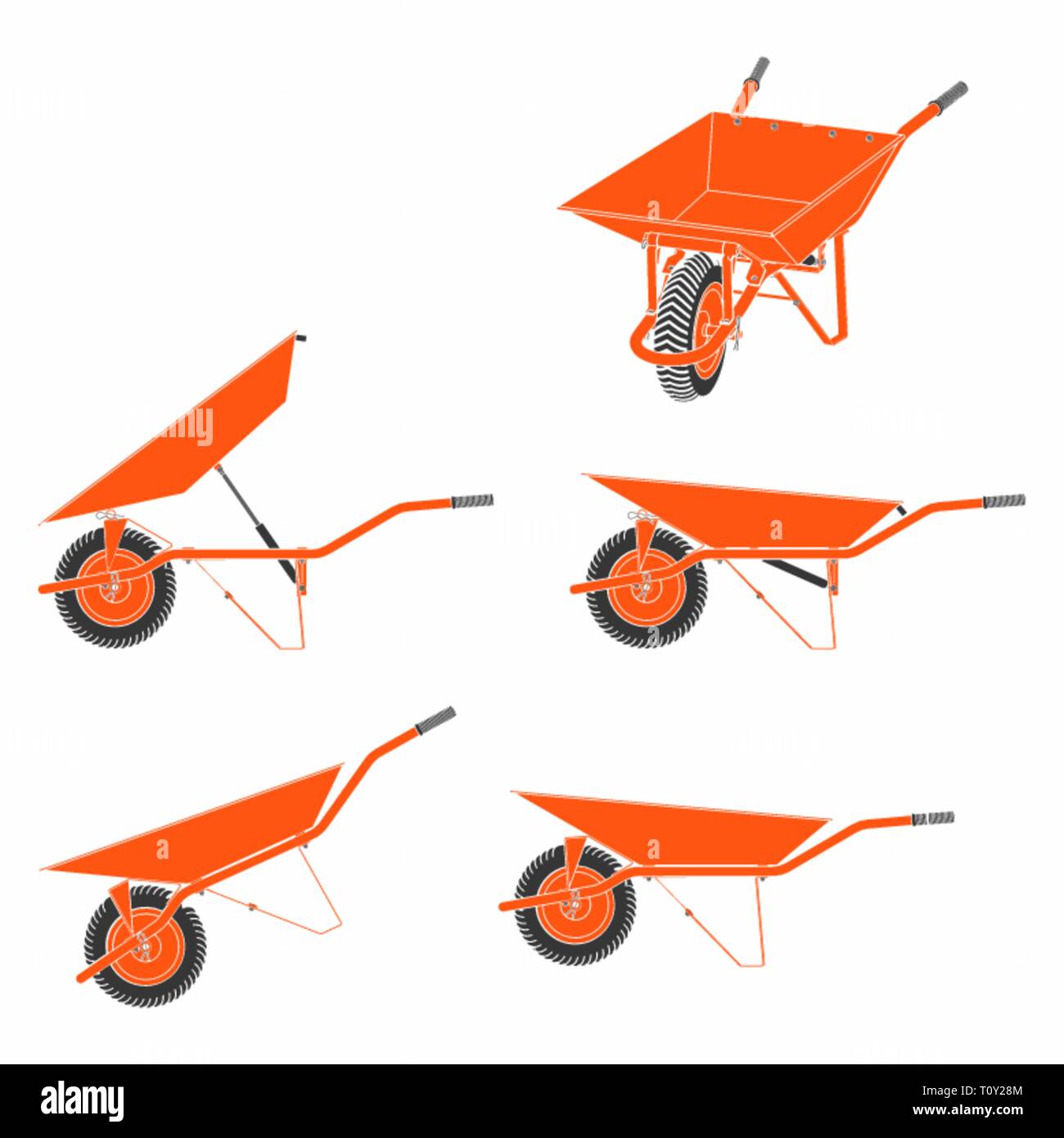 Carriola viste multiple e colorato. Senza contorno. Illustrazione Vettoriale