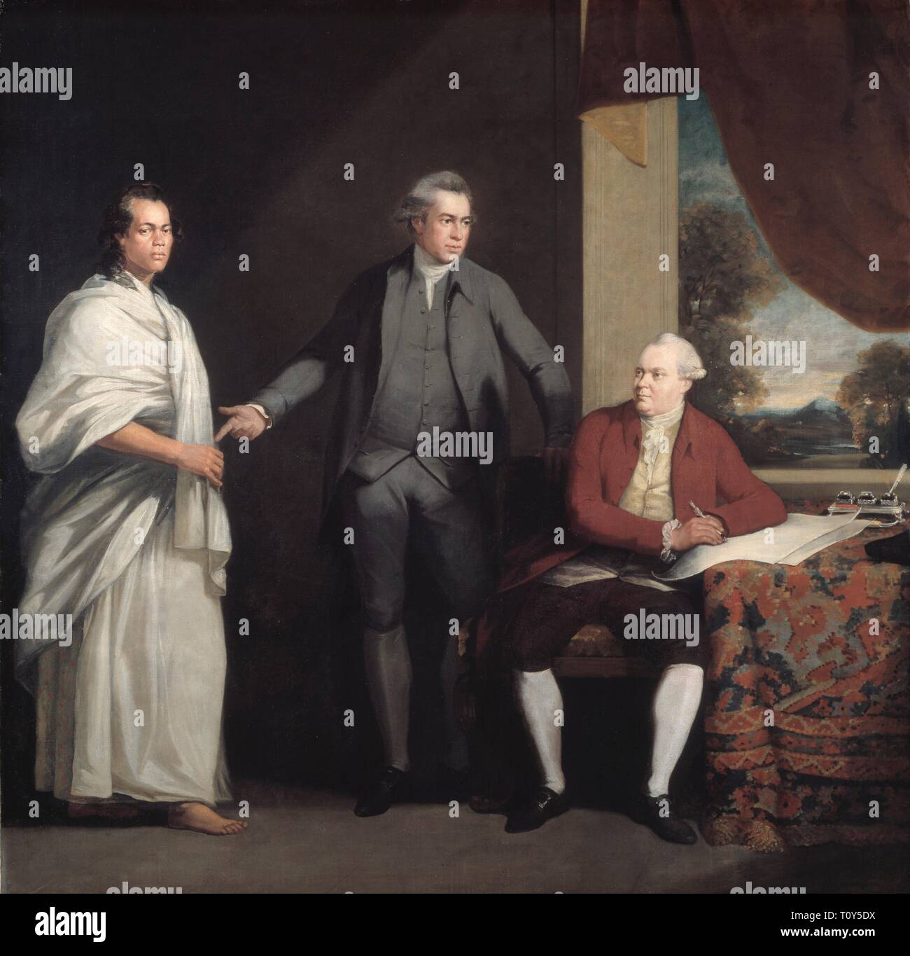 L'Omai, Joseph Banks e Dr Daniel Solander, c1775-6. Creatore: William Parry. Foto Stock