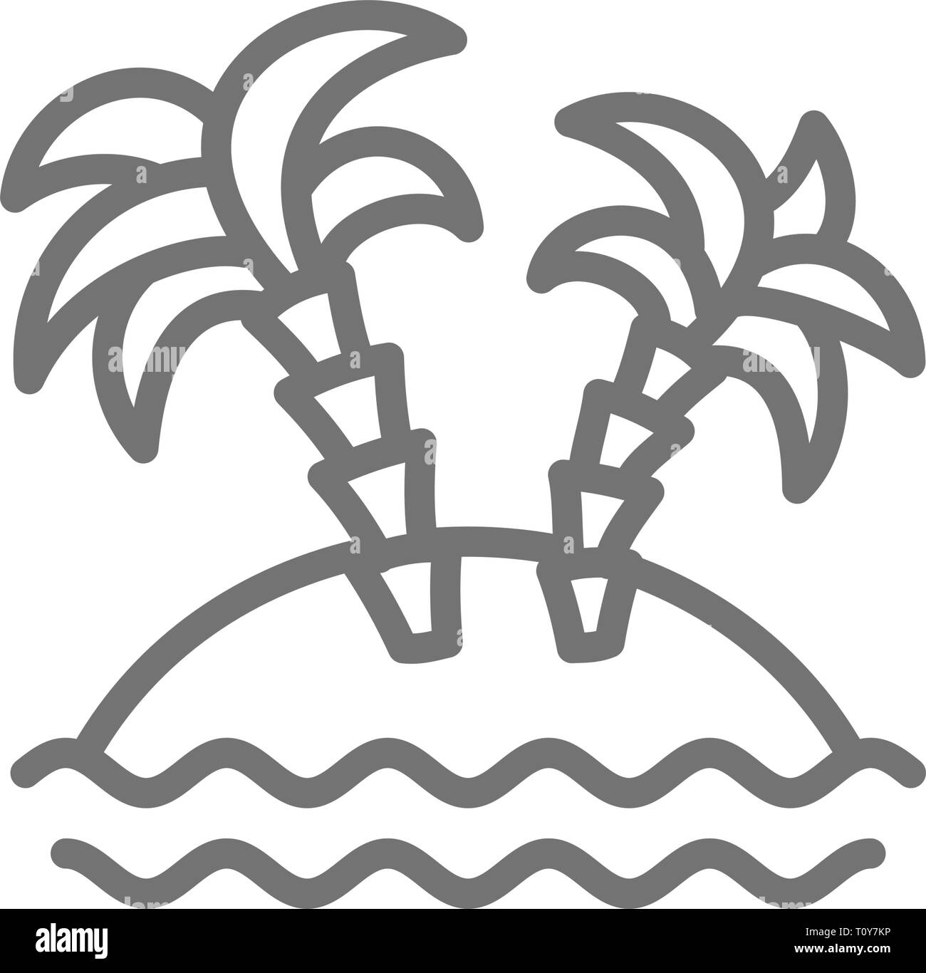 Isola deserta con palme icona linea. Illustrazione Vettoriale