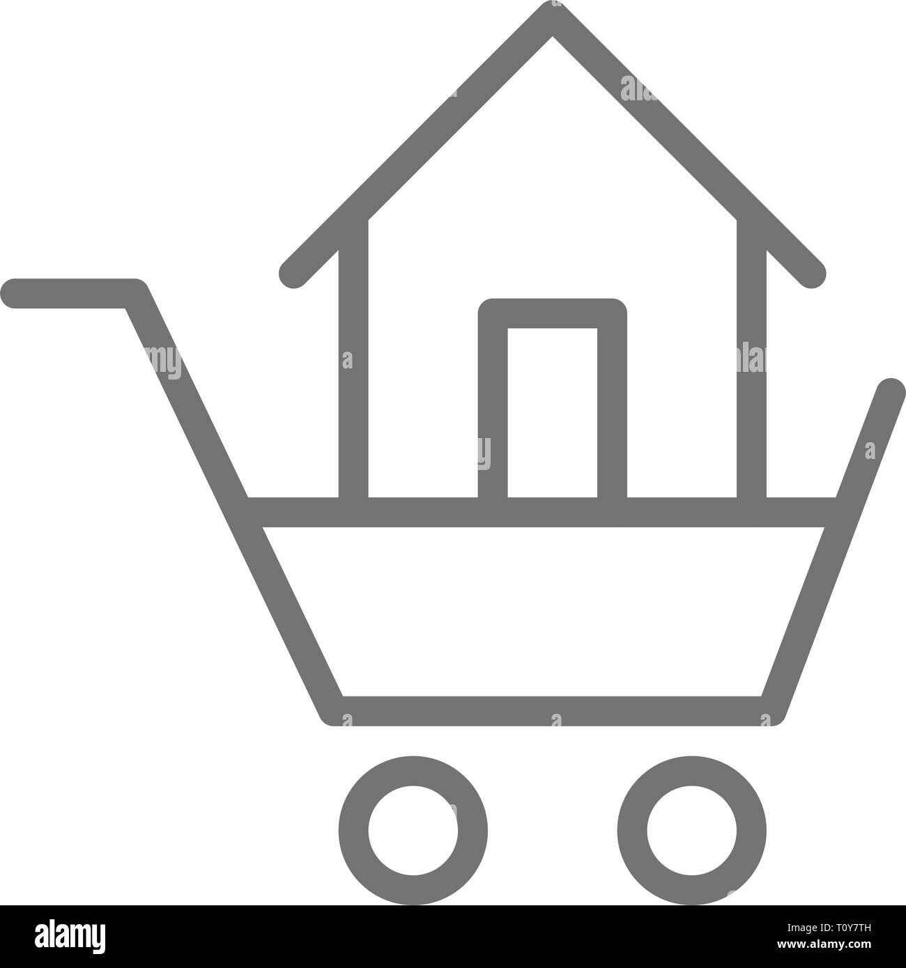 Carrello con casa, vendita di edifici icona linea. Illustrazione Vettoriale