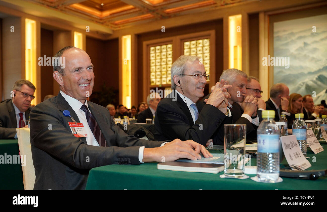 (190323) -- Pechino, 23 marzo 2019 (Xinhua) -- Gli ospiti frequentano il Vertice economico della Cina Development Forum 2019 a Pechino, capitale della Cina, 23 marzo 2019. La tre giorni di China Development Forum che ha dato dei calci a fuori sabato, si concentrerà su questioni chiave quali il versante della riforma strutturale, nuove misure proattive di politica fiscale, e l'apertura del settore finanziario e la stabilità finanziaria. Più di 50 dipendenti dal governo centrale cinese i servizi e oltre 150 delegati all'estero parteciperà al forum, compresi 96 dirigenti di leader a livello mondiale di aziende Foto Stock