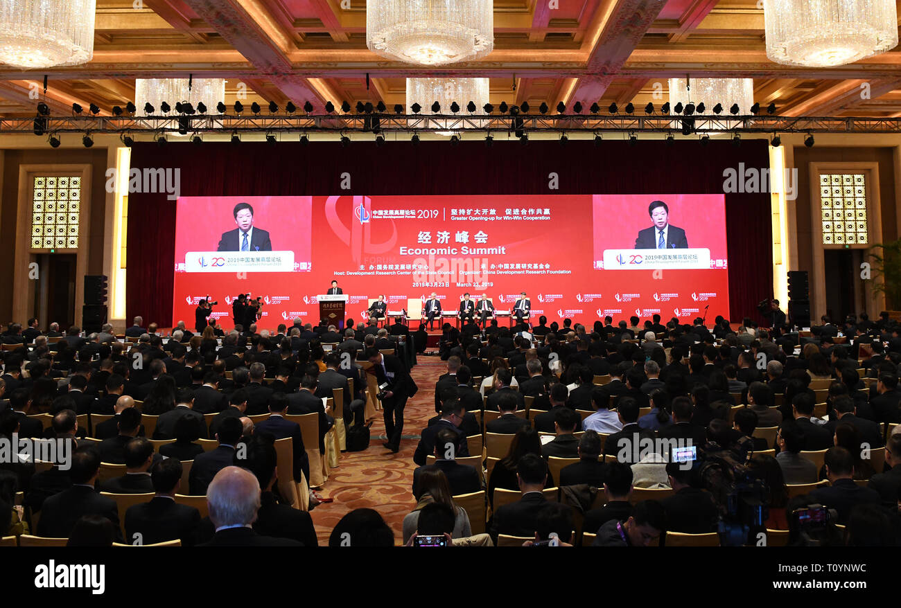 (190323) -- Pechino, 23 marzo 2019 (Xinhua) -- Il vertice economico della Cina Development Forum 2019 si svolgerà a Pechino Capitale della Cina, 23 marzo 2019. La tre giorni di China Development Forum che ha dato dei calci a fuori sabato, si concentrerà su questioni chiave quali il versante della riforma strutturale, nuove misure proattive di politica fiscale, e l'apertura del settore finanziario e la stabilità finanziaria. Più di 50 dipendenti dal governo centrale cinese i servizi e oltre 150 delegati all'estero parteciperà al forum, compresi 96 dirigenti di aziende leader al mondo e Foto Stock