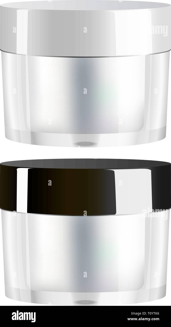 In plastica o vetro vasetto di crema isolato su sfondo bianco. Eps vettore 10 3d illustrazione realistica. Elit cosmetici pacchetto, pronto per il tuo design. Illustrazione Vettoriale