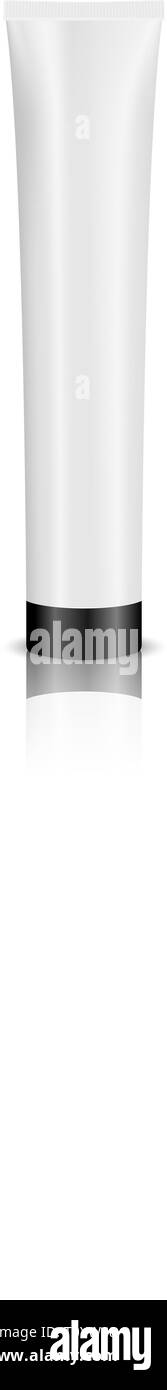 Tubo di cosmetici con coperchio nero per la crema, gel, pasta e altri prodotti. Realistico illustrazione vettoriale di imballaggio. Illustrazione Vettoriale