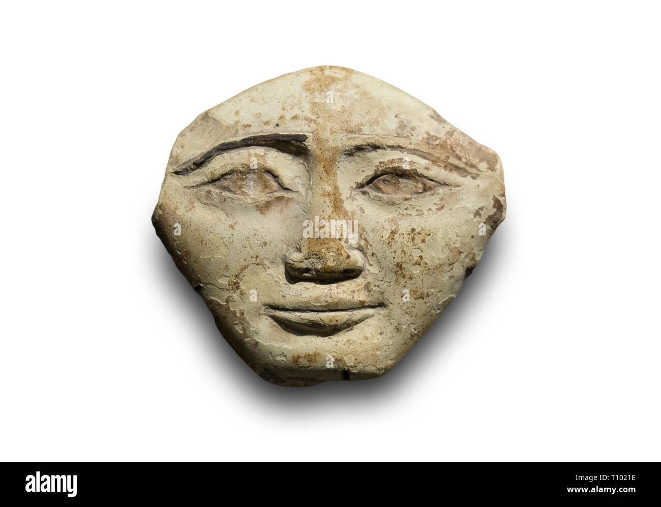 Egiziana antica terracotta policroma maschera. Isolate su. Raccolta Ifergan Foto Stock